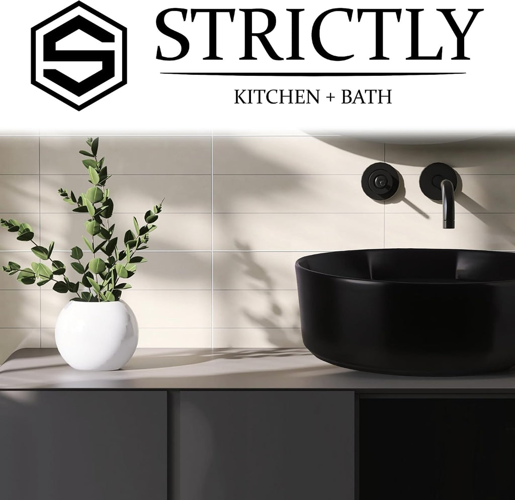 Strictly Sinks Round Ceramic Luxury Vessel Sink - 16 Inch Round Black Vessel Sink, Modern Ceramic Countertop Bathroom Sink – Easy to Install Above Counter Luxurious Bathroom Vessel Sink