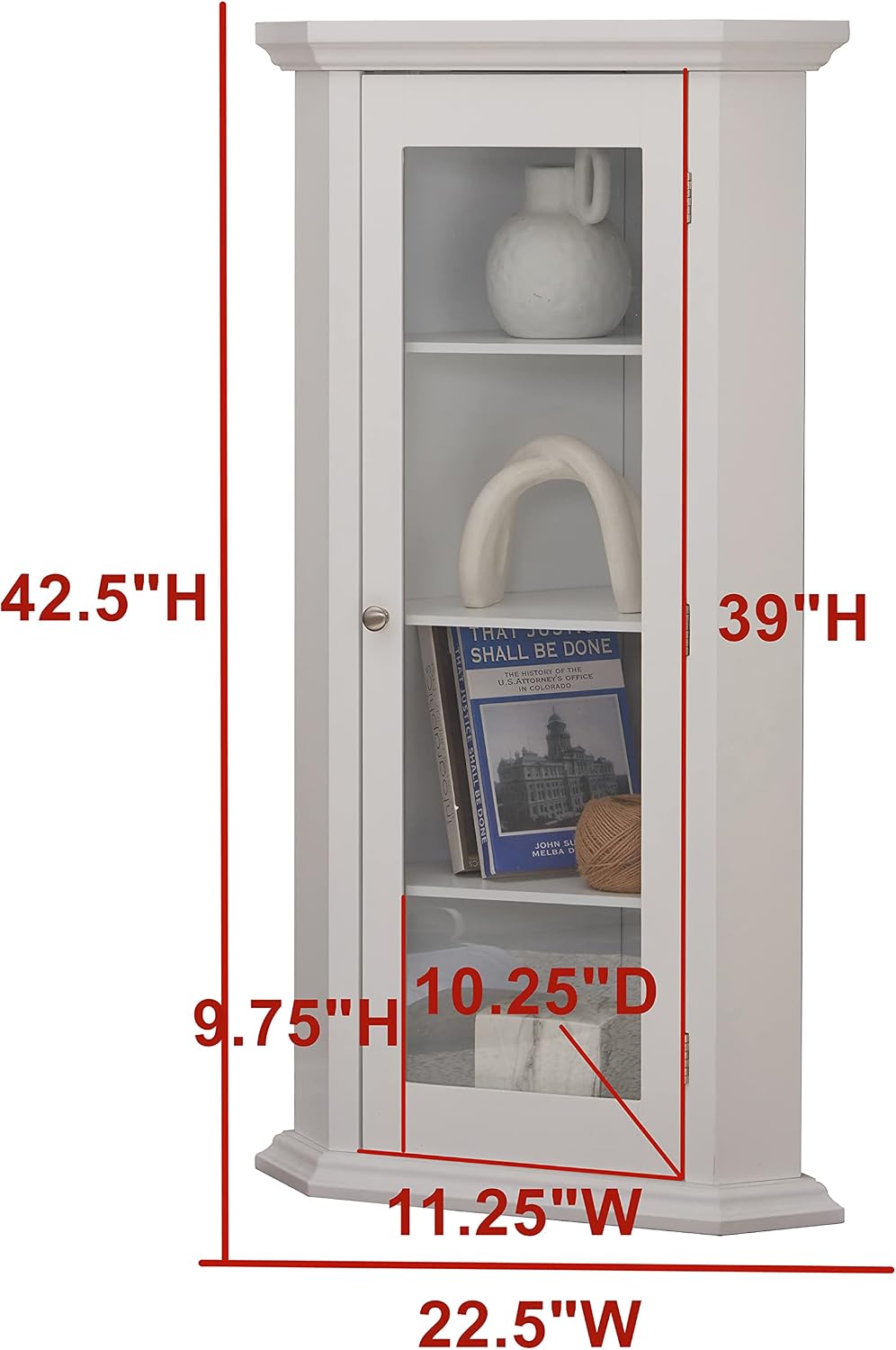 Kings Brand Furniture - Corner Curio Storage Cabinet with Glass Door, White Finish