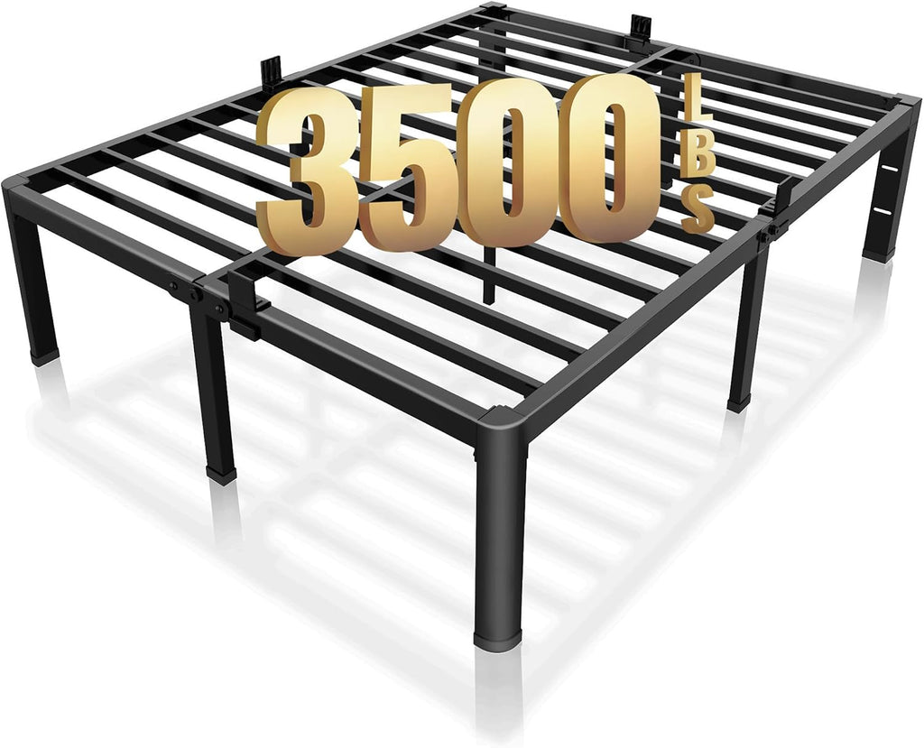 ROIL 18 Inch California King Bed Frame with Rounded Corner and Headboard Hole Mattress Retainers 3500LBS Metal Heavy Duty Steel Slats No Box Spring Needed Platform Noise-Free Easy Assembly