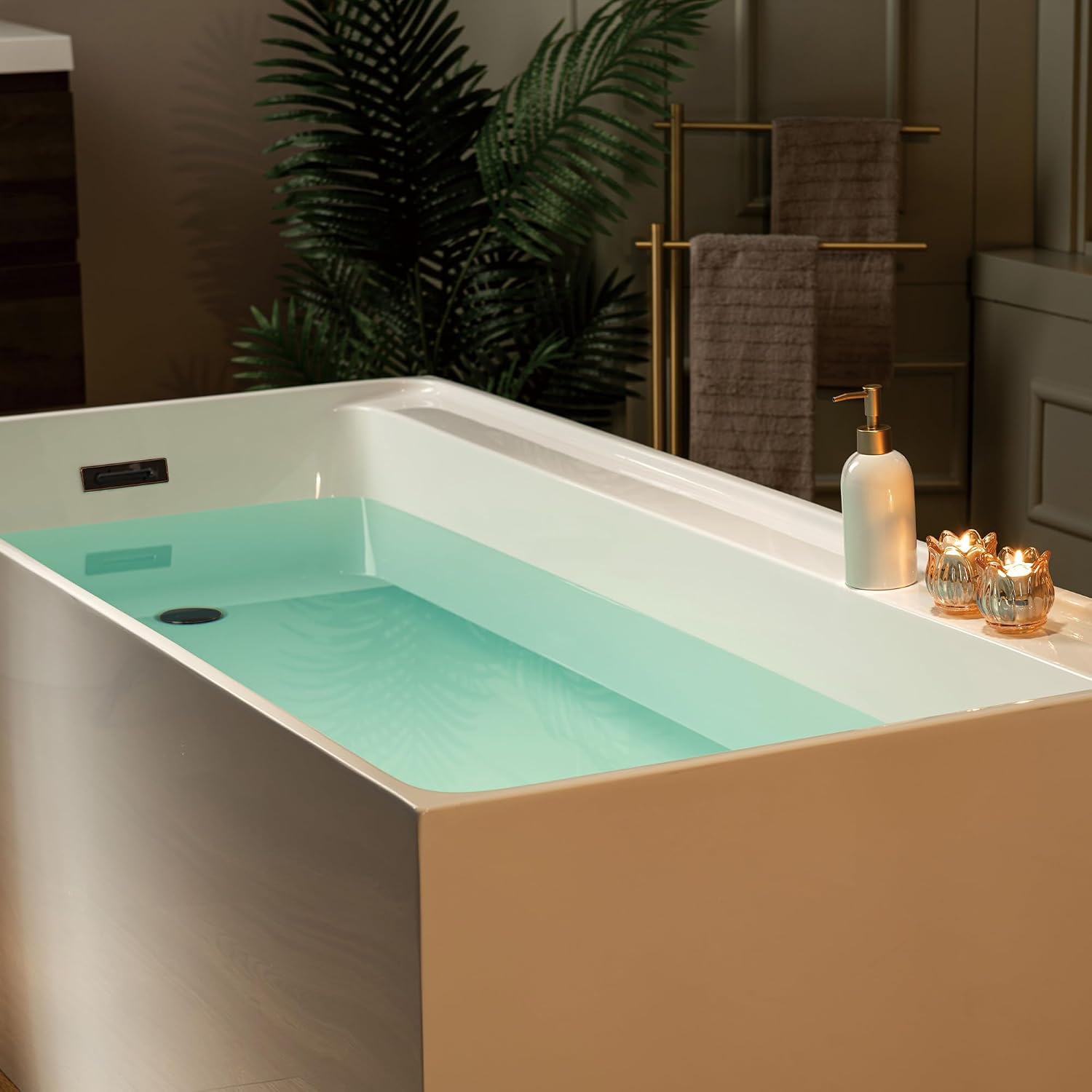WOODBRIDGE 66-7/8' L x 31-1/2' W Freestanding Contemporary Soaking Bathtub with Oil-Rubbed Bronze Drain & Overflow, White, B6710-ORB