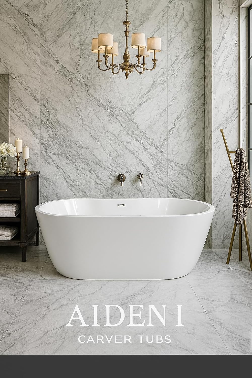 Carver Tubs - Aiden 65'- Modern Freestanding Soaking Bathtub - White Modern Acrylic Contemporary Oval Tub Chrome Drain & Overflow Chrome Drain Included - Deep Relaxing Soak - 65″L x 29'W x 22'H