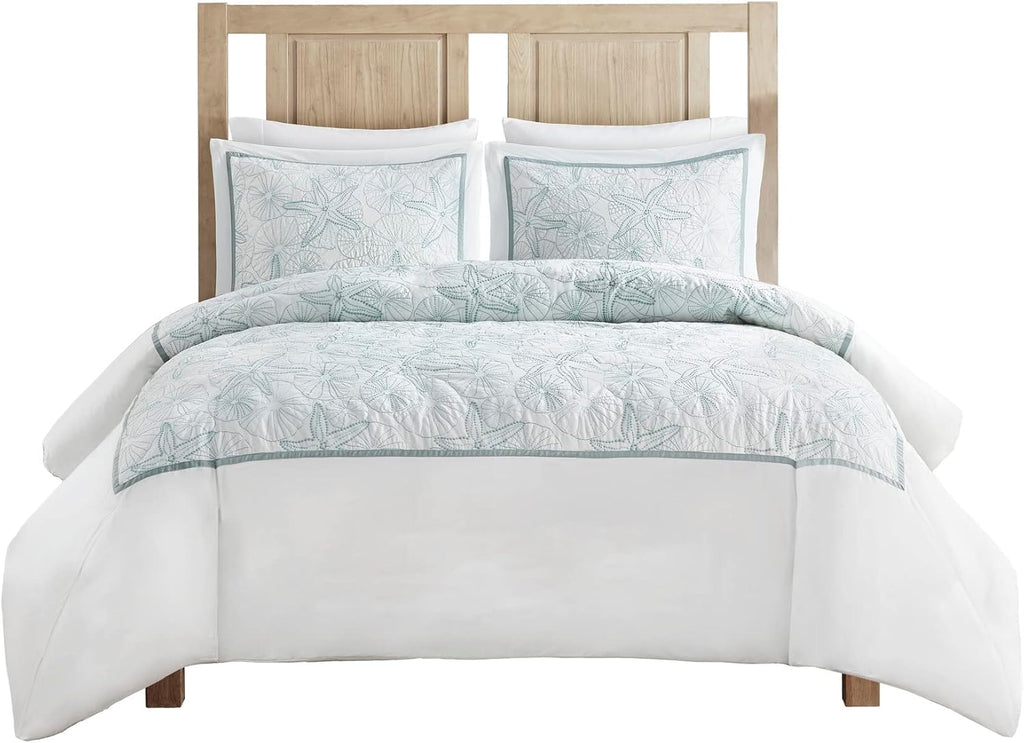 Harbor House 100% Cotton Duvet Cover, Embroidered Coastal Seashells, Starfish Duvet Cover Set – Light Weight Bed Comforter Covers, Maya Bay White Blue King/Cal King (106'x90') 3 Piece