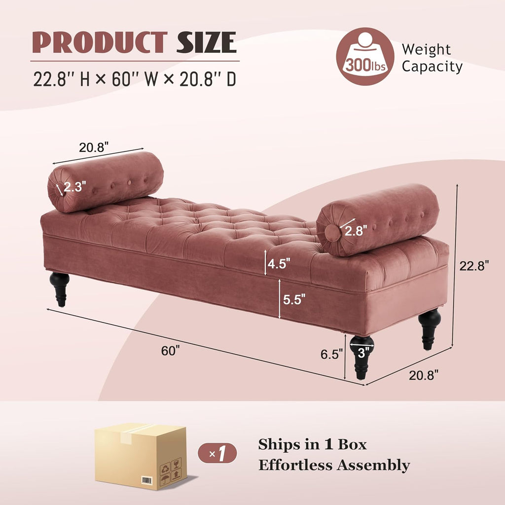 Christopher Knight Home Emmie Modern Velvet Ottoman Bench with Detachable Pillow, Wooden Bedroom End of Bed Bench, Upholstered Entryway Ottoman Foot Rest, Living Room Sofa Extra Seat, Reddish Pink