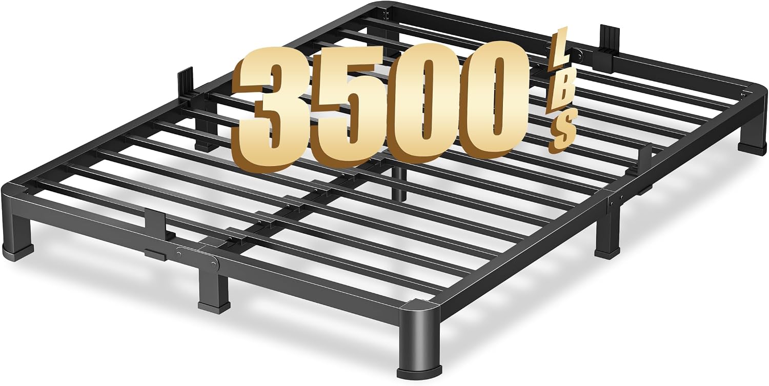 VIPSHOW 4 Inch Queen Heavy Duty 3500 lbs Bed Frame with Round-Corner Legs & Anti-Squeak Design – Quick Assembly Metal Platform, No Box Spring Needed