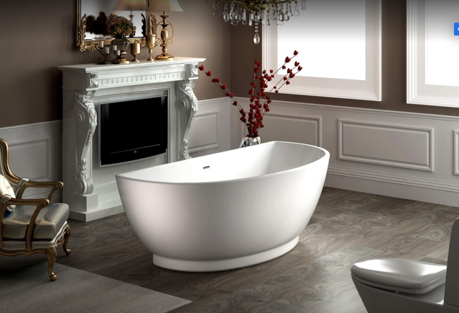 Carver Tubs - Trinity 69'- Modern White Freestanding Soaking Bathtub, With Oil Rubbed Bronze Drain - Semicircle Acrylic Fiberglass Modern Spacious Tub - Deep Relaxing Soak - 69'L x 31'W x 23.5'H