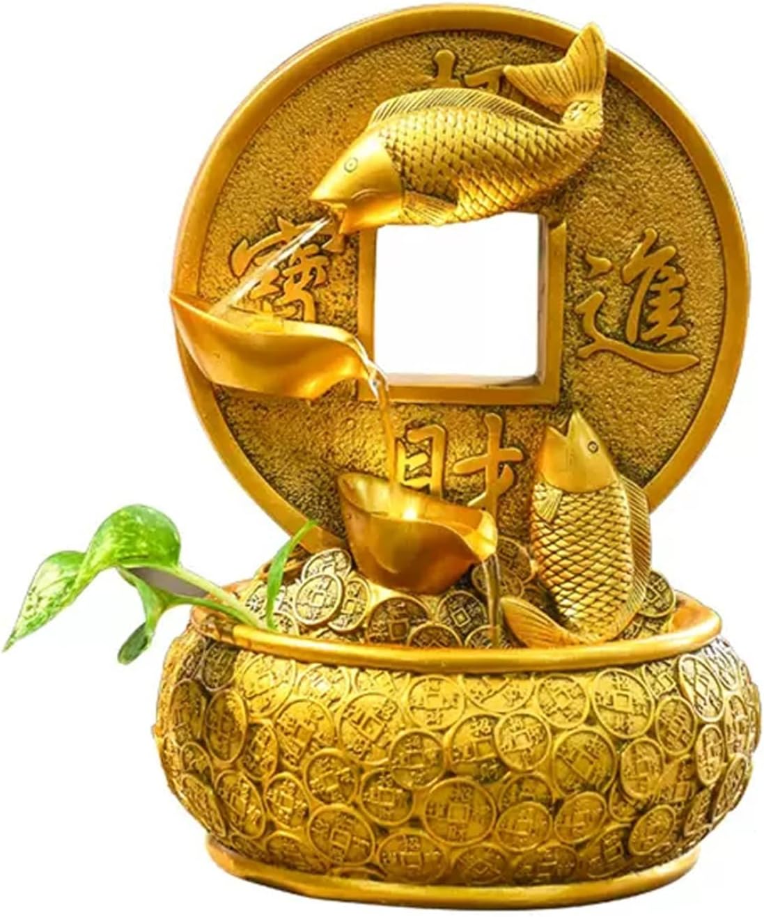 Tabletop Fountain Golden Koi Fish Desktop Fountain Waterfall Decoration with Light Portable Tabletop Decorative Fortune and Good Luck Meditation for Office Living Room Craft(Small)