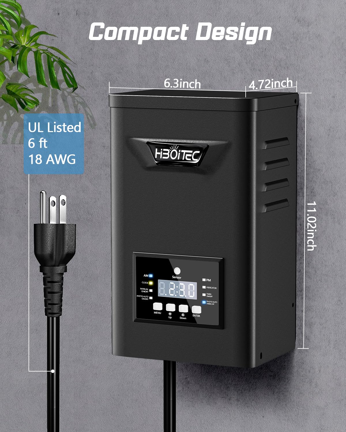HIBOITEC 600W Low Voltage Landscape Transformer with Dusk to Dawn Photocell Timer, Instant Memory After Outage,120 AC to 12/15 AC Weatherproof Outdoor Lighting Transformer for Long Runs Whole Yard