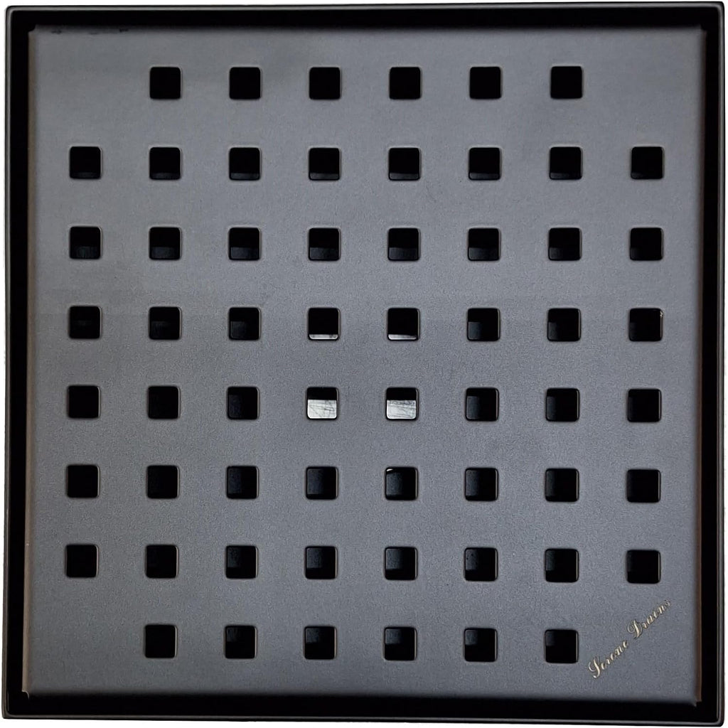 Serene Square Shower Drains - Traditional Square Design 6 Inch- stainless steel Luxurious line by Serene Steam include Rubber fitting (Matte Black)