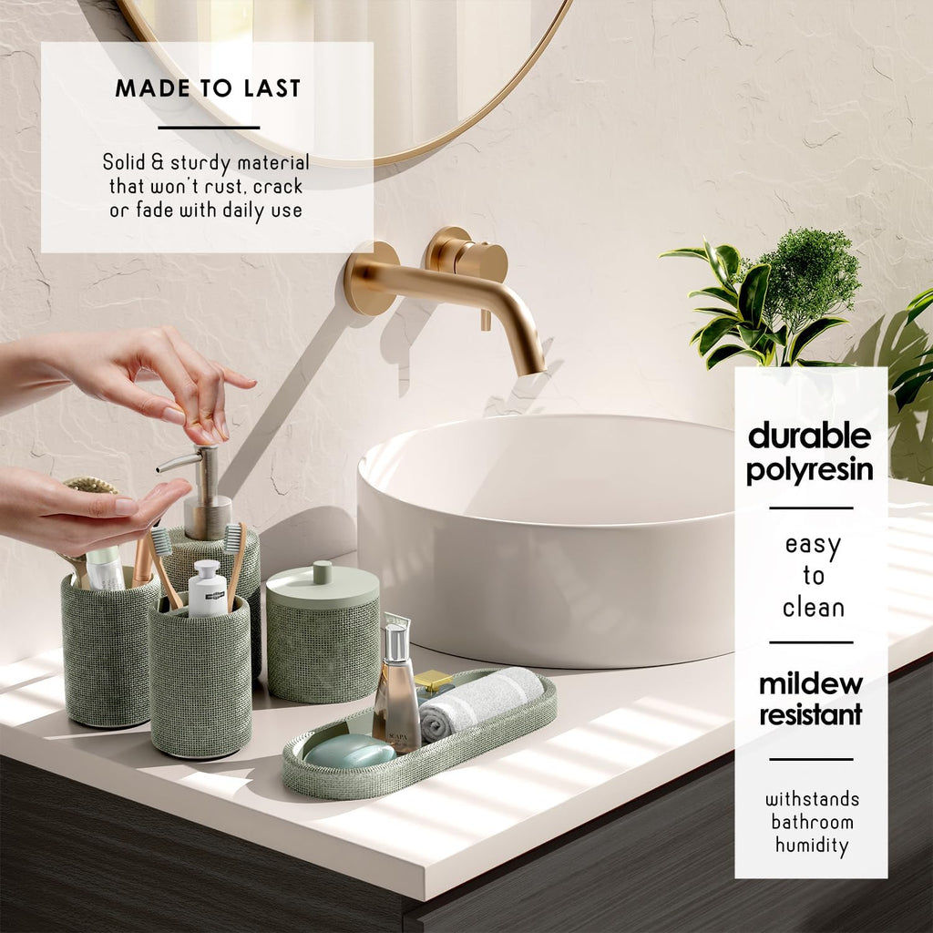 Hearth & Harbor Sage Green Bathroom Set - Bathroom Sets with Shower Curtain and Rugs, 21PC Bathroom Accessory Set, Shower Curtain Set with Soap Dispenser & Toothbrush Holder