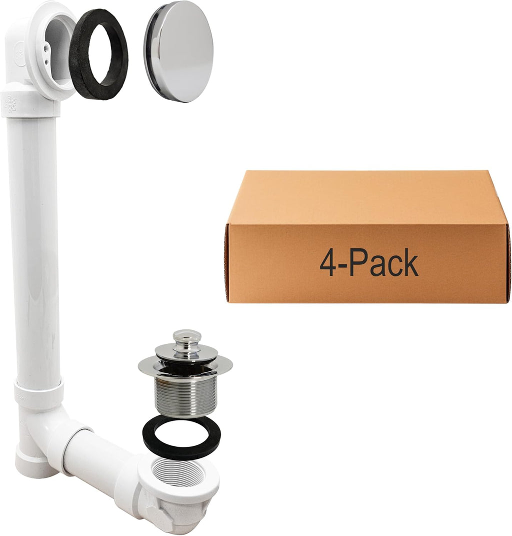 Westbrass 494244H-4-05 SCH. 40 PVC Bath Waste & Overflow Assembly with Illusionary Faceplate and Lift & Turn Drain Plug, Polished Nickel (4-Pack)