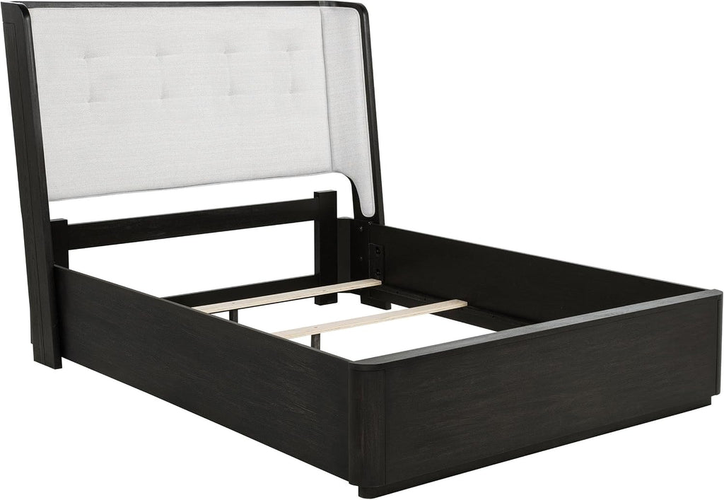 Coaster Home Furnishings - Leandro - Wood - 4-Piece Bedroom Set with Wingback Design, Tufted Detail and Recessed Pulls - Bedroom - Queen Size - Burnished Black - 222491Q-S4