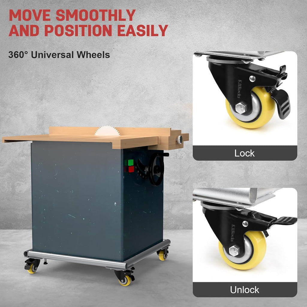 AUH Universal Rolling Mobile Base,Heavy Duty Adjustable Mobile Power Tool Base 25' x 25' to 38' x 38', with Swivel Wheels, for Woodworking Equipment,Bandsaw, Power Tools, Machines 650 LBS Capacity