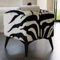 Square Footstool Ottoman,Vanity Stool Chair with Metal Leg,Furry Faux Cowhide Shoe Changing Bench for Vanity Entryway Bathroom Living Room Bedroom(17.3 * 15.7 * 15.7inch, Zebra)