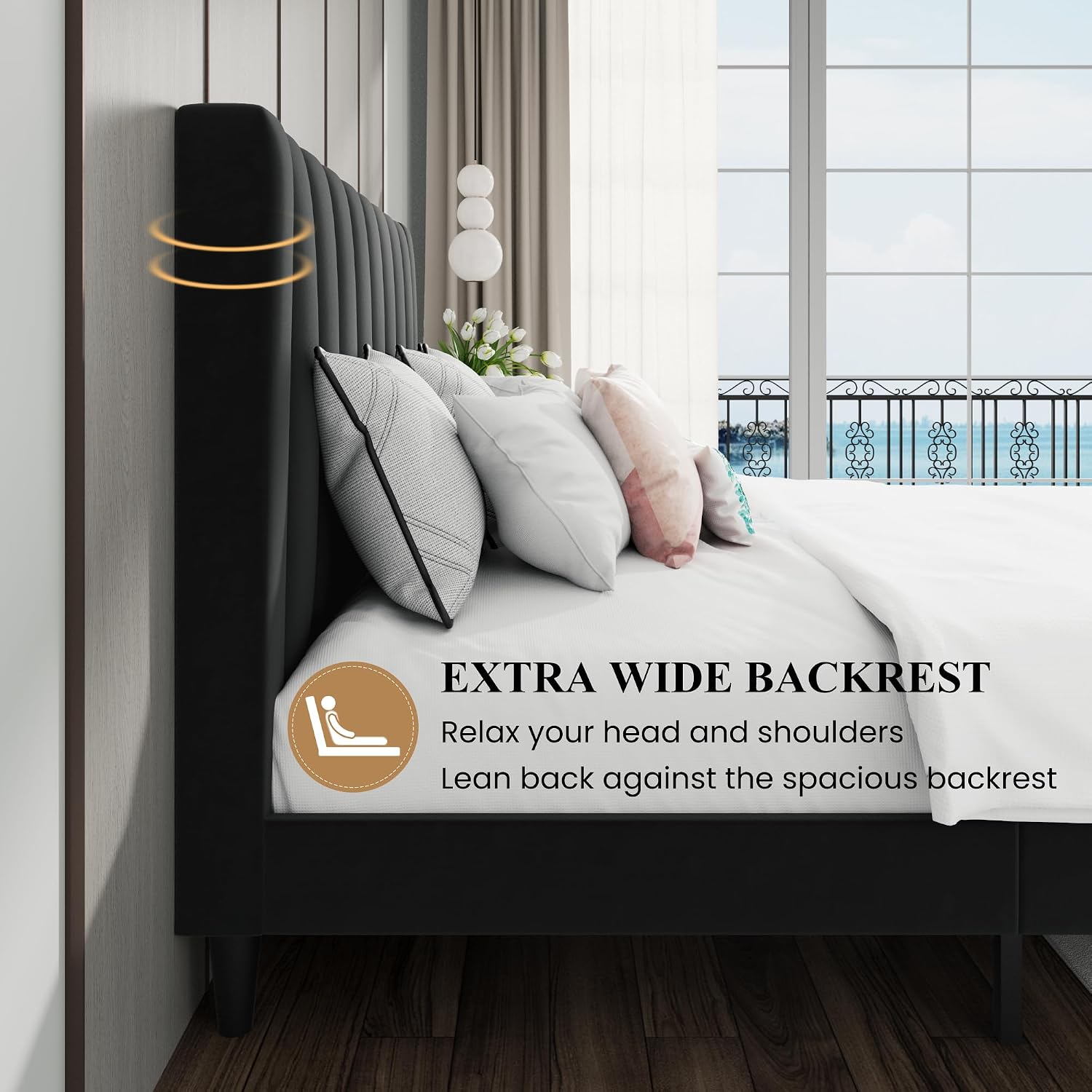 SHA CERLIN Full Bed Frame/Velvet Upholstered Platform Bed Frame with Headboard/Strong Wood Slats Support/Mattress Foundation/No Box Spring Needed - Black