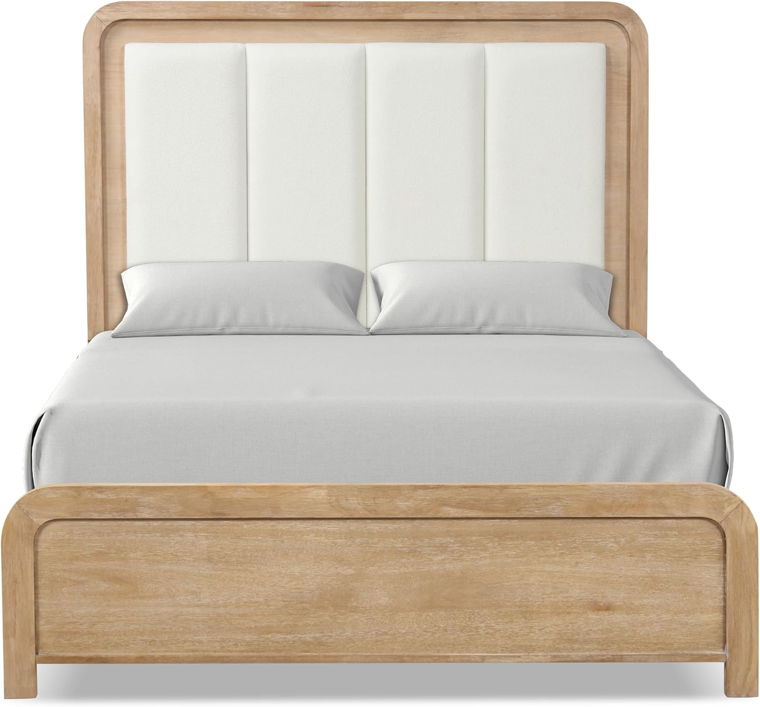 Furniture of America Verena Boho Solid Wood 6-Piece Queen Panel Bedroom Set with Channel Padded Headboard, Metal Side Glide, Finger Pulls and Beveled Mirror, Box Spring Needed, Natural