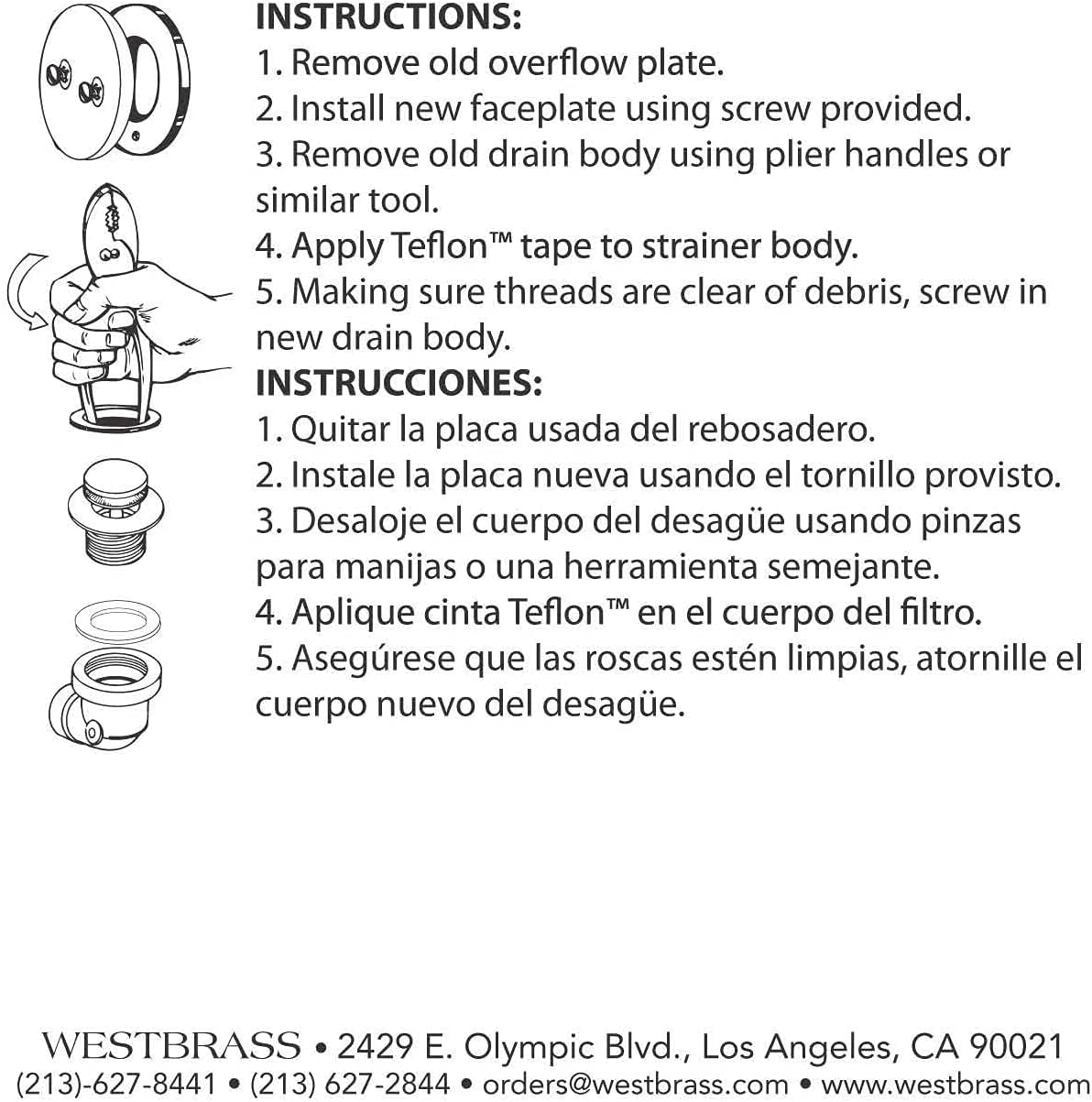 Westbrass R93-2-12 1-1/2' Coarse Thread Tip-Toe Bathtub Drain Trim Set with 2-Hole Overflow Faceplate,Oil Rubbed Bronze (36-Pack)