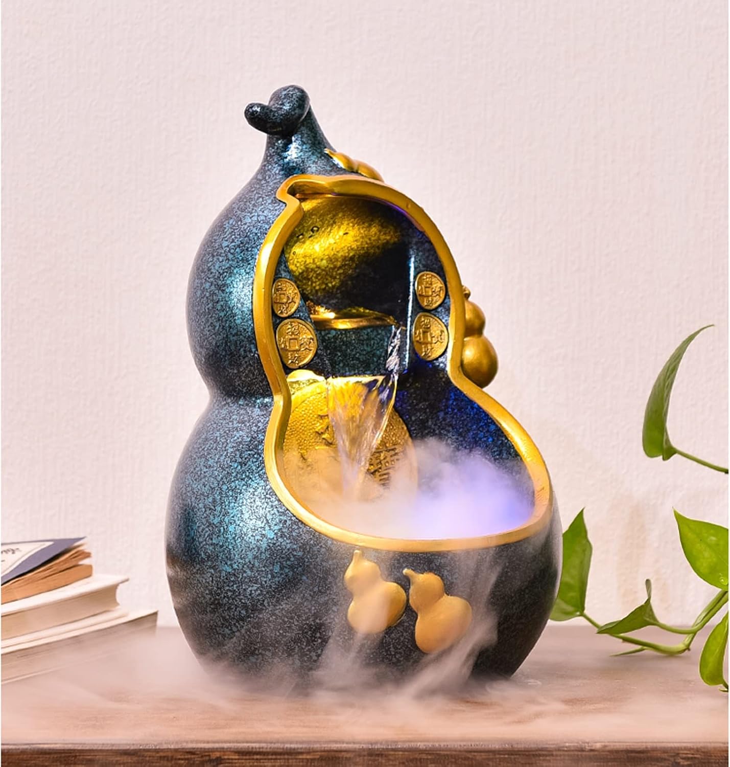 Desktop Fountain Tabletop Fountain Resin Gourd Shape Desk w Natural Flowing Water, Fountains Indoor for Home Office Living Room Desktop Decoration