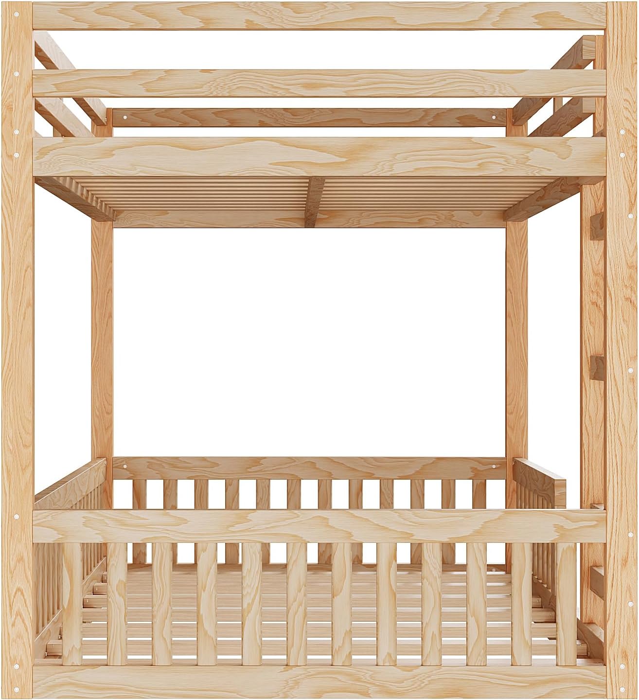 Stylish Full Over Full Wood Bunk Bed with Ladder and Guardrails,Ideal for Bedrooms, Guest Rooms, Dormitories, No Box Spring Needed (Natural/FF)