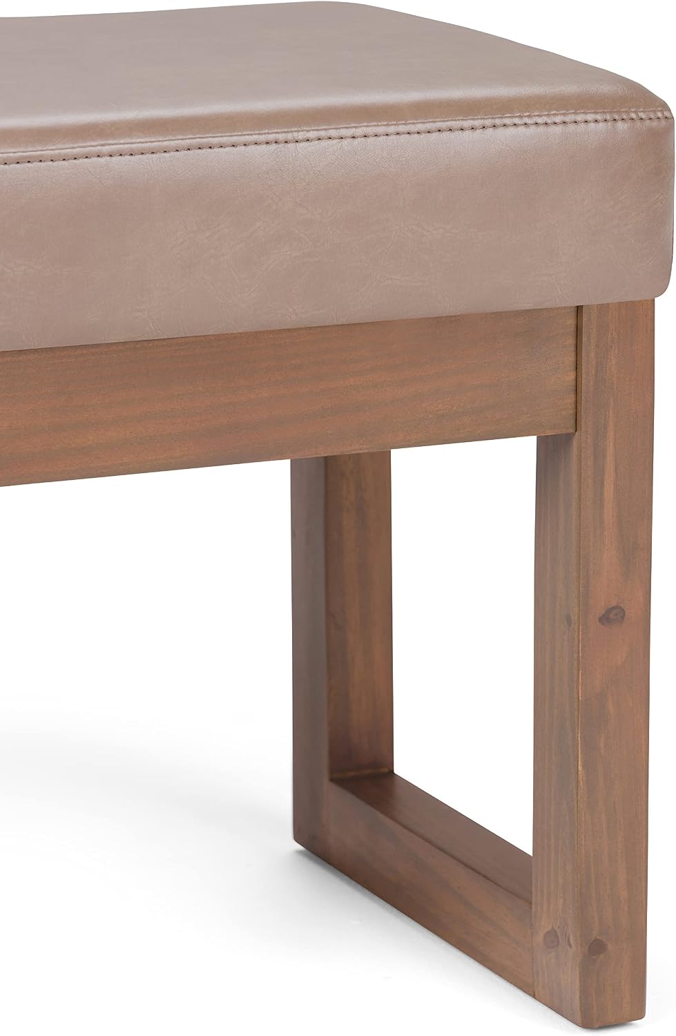 SIMPLIHOME Milltown Small Ottoman Bench - 27' Wide x 18' High Upholstered Vegan Leather Rectangle Footstool Ottoman in Ash Blonde, Contemporary Bench for Living Room with Cushioned Seat, Assembled