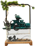 Tabletop Water Fountains, H18in Indoor Waterfall Clear Fish Tank, Backflow Incense Holder Feng Shui Decor for Meditation Living Room, Fish Tank Size W10*D4.7*H5in