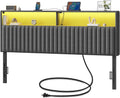 Rolanstar Headboard for King Size Bed with Storage, Head Board with USB & Type C Port, 60,000 DIY Color of LED Light, Velvet Upholstered, Height Adjustable, Sturdy, Easy Assembly, Grey