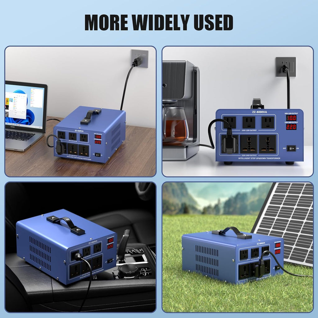 6000W Voltage Converter Auto Transformer,110/120/220/240V Heavy Duty Step Up/Down Power Converter Transformer with 3 US Outlets,3 Universal Outlets, LCD Display,Resettable Circuit Breaker Protection