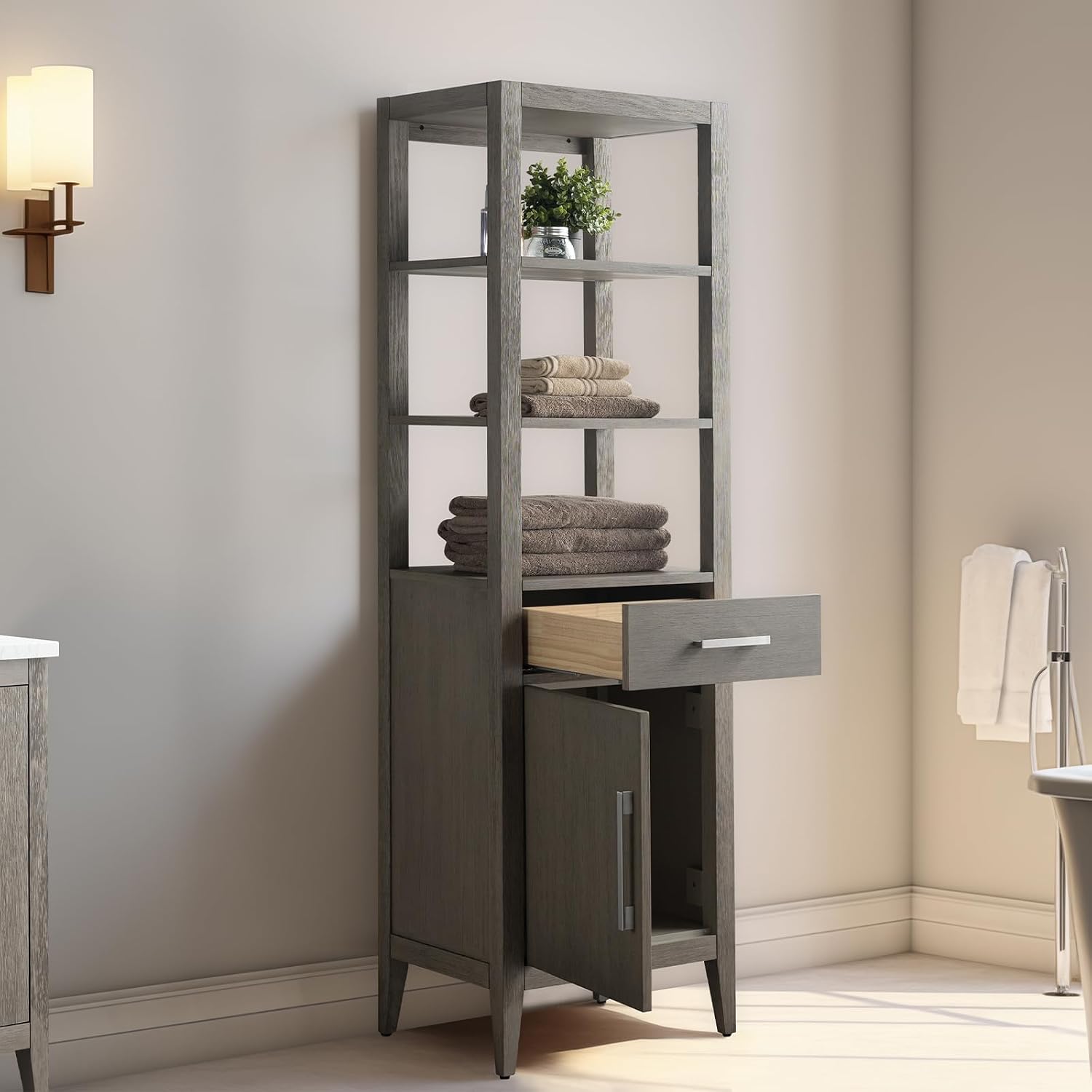 Vanity Art 21' Bathroom Vanity with Storage Cabinet & Shelves, Storage Cabinet with Soft-Closing Doors, VA90-LC-DG-BN1