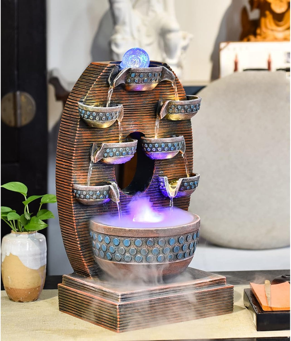 Desktop Fountain Resin Tabletop Fountain with Pump Indoor Waterfall Desktop Water Decor 4 Level Portable Decorative Meditation for Home and Office