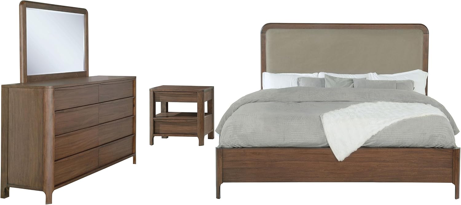 Coaster Home Furnishings Maderia Transitional 4-Piece Bedroom Set Fabric Upholstered Queen Size Panel Bed Frame 57-inch Headboard Walnut 223321Q-S4