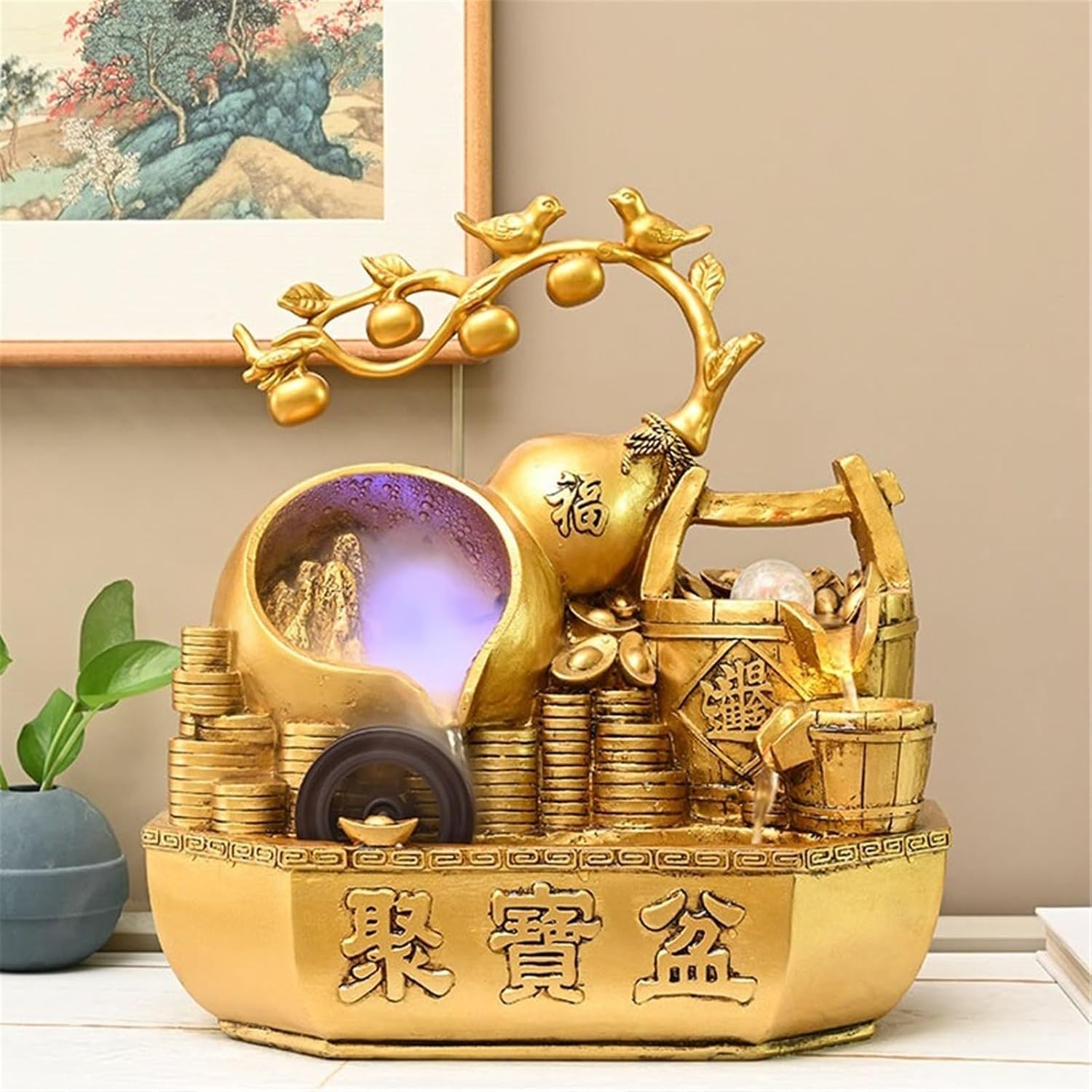 Tabletop Water Fountain Tabletop Water Fountain, Spinning Ball Light Fountain for Home Office Decor Office Relaxation Meditation Fountain(Small)
