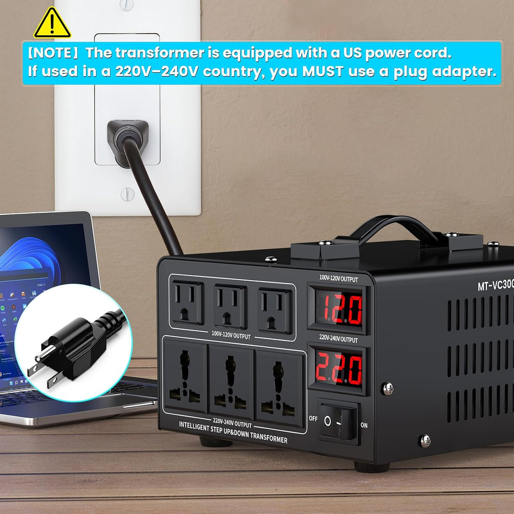 3000W Voltage Converter Transformer(110V to 220V or 220V to 110V) Step Up/Down Converter 110/120 Volt - 220/240 Volt w/US Power Cord,Circuit Breaker Protection, LCD Screen Display
