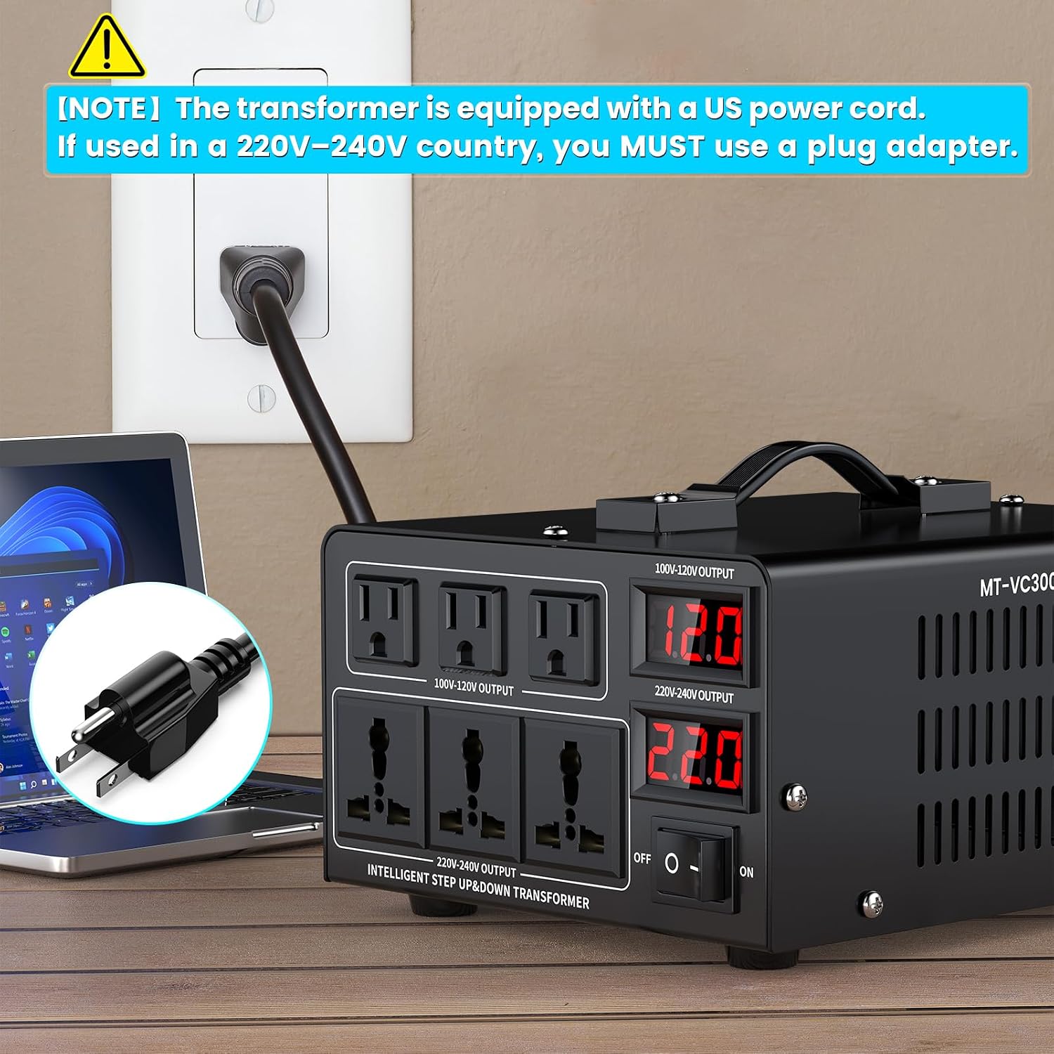 3000W Voltage Converter Transformer(110V to 220V or 220V to 110V) Step Up/Down Converter 110/120 Volt - 220/240 Volt w/US Power Cord,Circuit Breaker Protection, LCD Screen Display