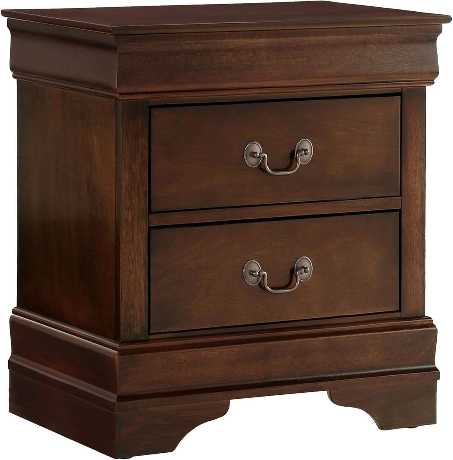 Benzara Fy Four Piece Queen Size Bedroom Set- Antique Brass Metal Handles- Cherry Brown
