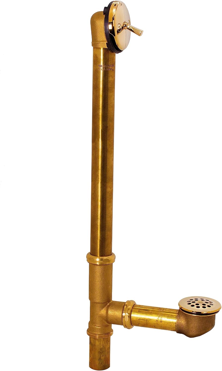 Westbrass A324-01 22-1/2' Bath Waste & Overflow Assembly with Trip Lever and Beehive Strainer Grid Drain, Polished Brass