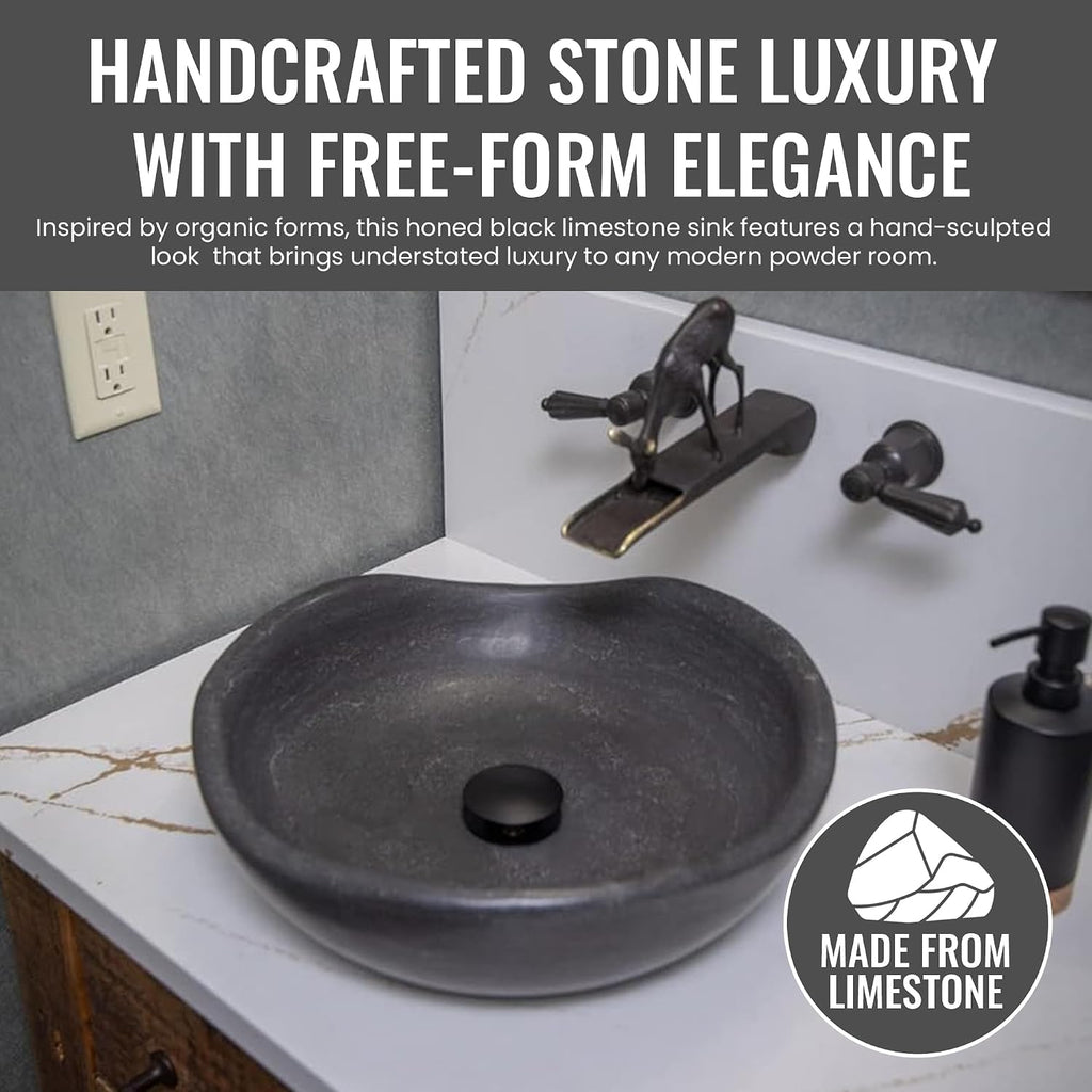 Eden Bath Round Freeform Vessel Sink, Honed Black Limestone - Stylish Bathroom Sink