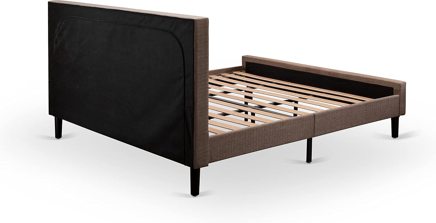 East West Furniture KD18K-2HI07 3 Piece Bed Set - 1 King Bed Brown Linen Fabric Padded and Button Tufted Headboard with 2 nightstands - Distressed Jacobean Finish Nightstand