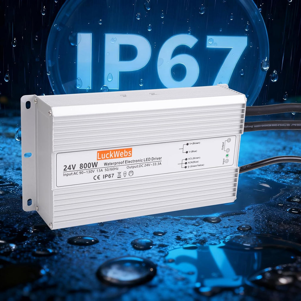 LED Driver 24V 800W Waterproof Power Supply AC 90-130V to DC 24V33.3A Switching Power Supply IP67 Low-Voltage Transformer Suitable for Outdoor LED Lighting Fixtures and Any 24V DC Equipment