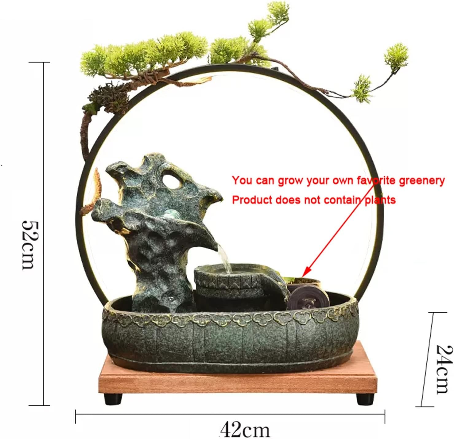 Desktop Fountain Tabletop Fountain Ceramic Rock Falls Fountains with Wooden Base and LED Light Interior Mini Water Feature for Bedroom, Office, Living Room