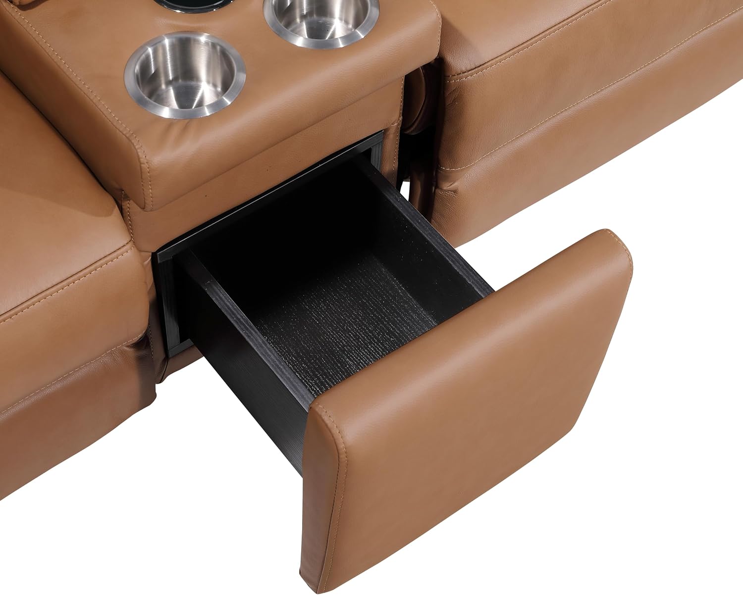 BlackJack Furniture Antonio 8 Piece U Shaped Power Reclining Sectional Sofa, Modular Couch with Top Grain Italian Leather, 4 Electric Recliners, USB & Wireless Chargers, Storage Console, Cognac