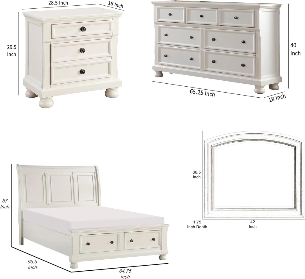 Ben Four Piece Queen Size Bedroom Set- Transitional Style- White- Bronze