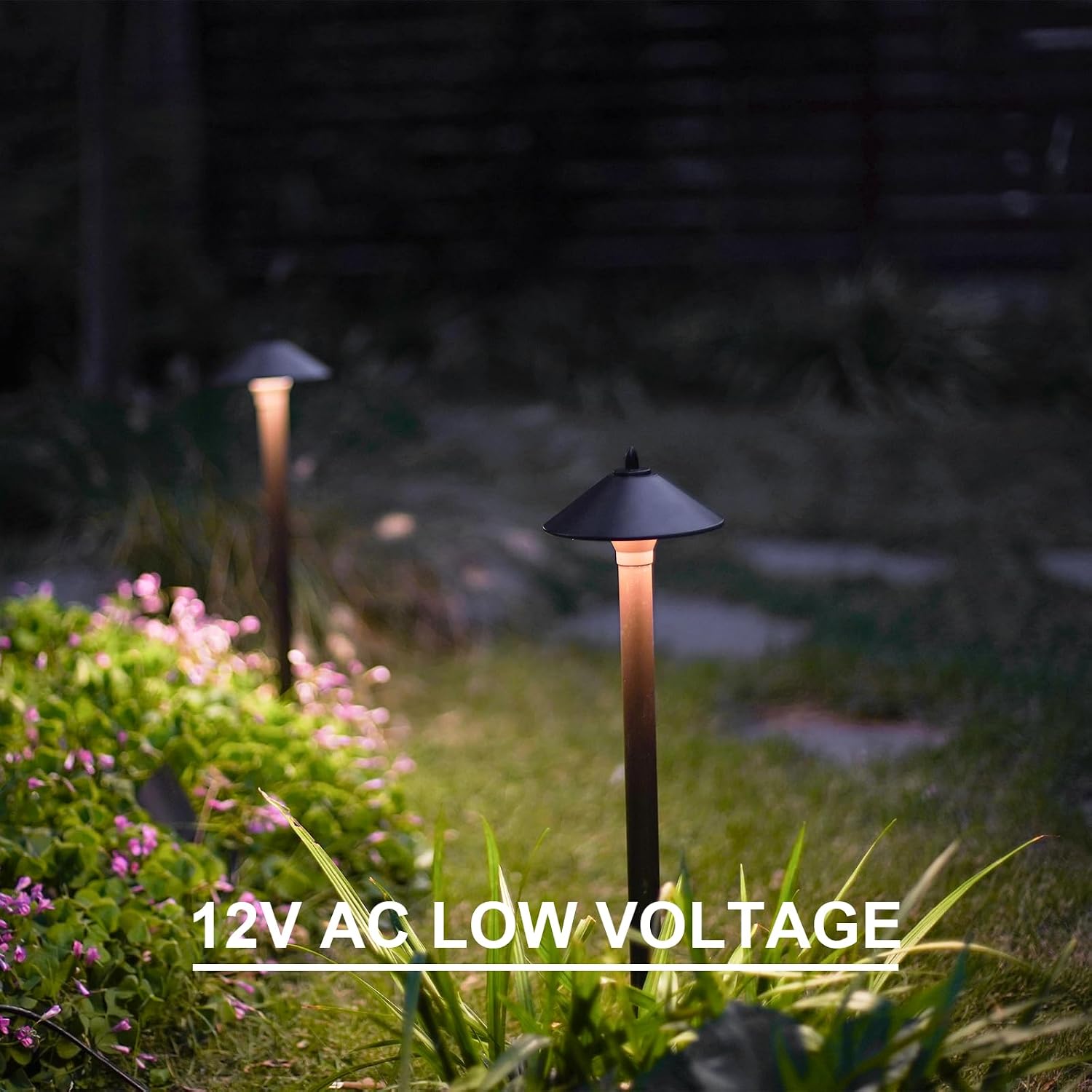 GOODSMANN Landscape Lighting Outdoor Low Voltage Landscape Lighting Kits 8PK Pathway Lights Wired 1.2W 40 Lumen 2700K Metal 12V AC Brown Electric Sidewalk Walkway Lights with Cable Connectors