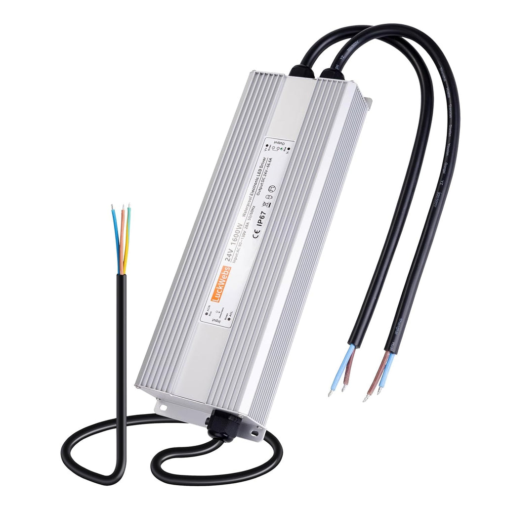 LED Driver 24V 1600W Waterproof Power Supply AC 90-130V to DC 24V66.6A Low-Voltage Transformer IP67 Switching Power Supply Suitable for High-Power LED Lighting and Any 24V DC Equipment