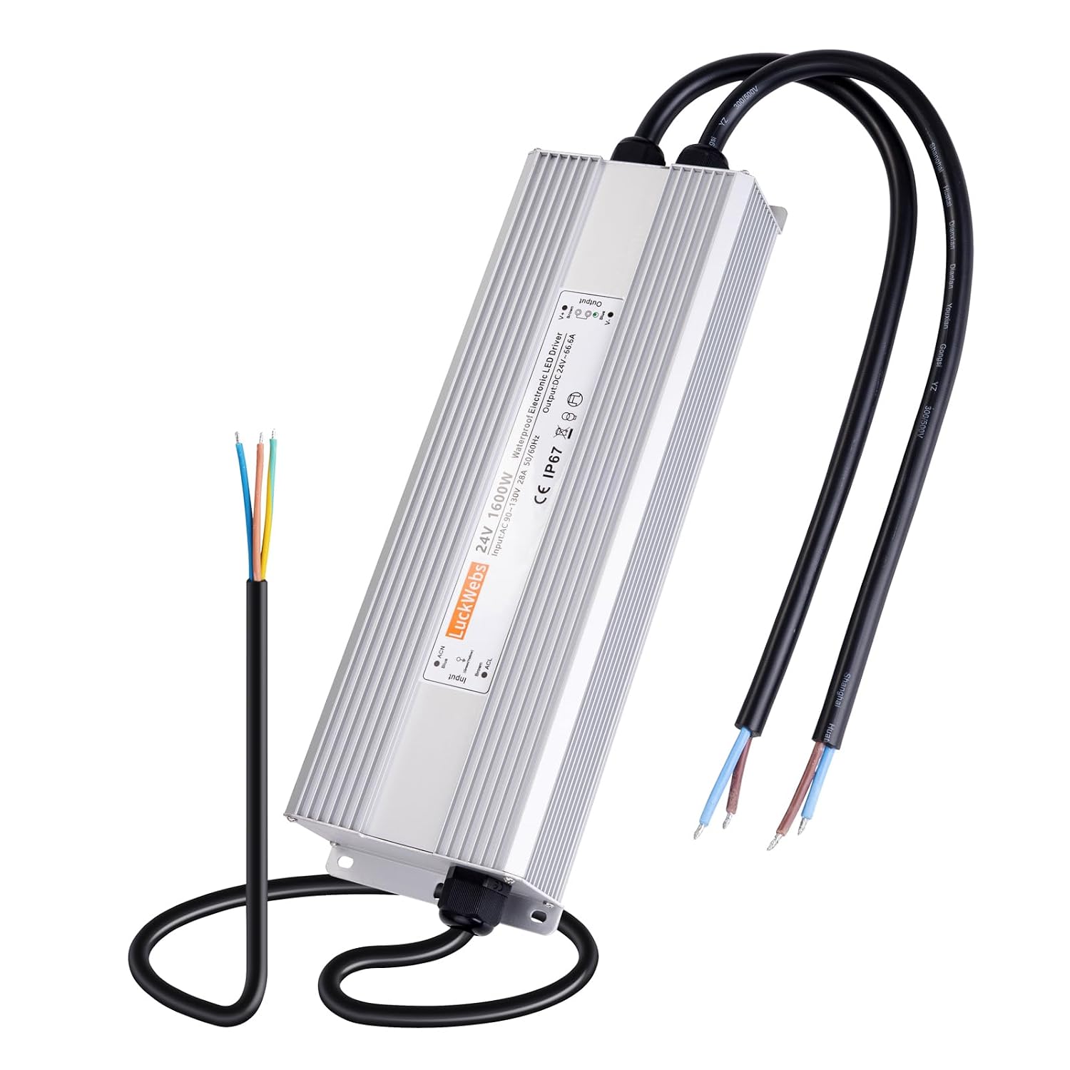 LED Driver 24V 1600W Waterproof Power Supply AC 90-130V to DC 24V66.6A Low-Voltage Transformer IP67 Switching Power Supply Suitable for High-Power LED Lighting and Any 24V DC Equipment