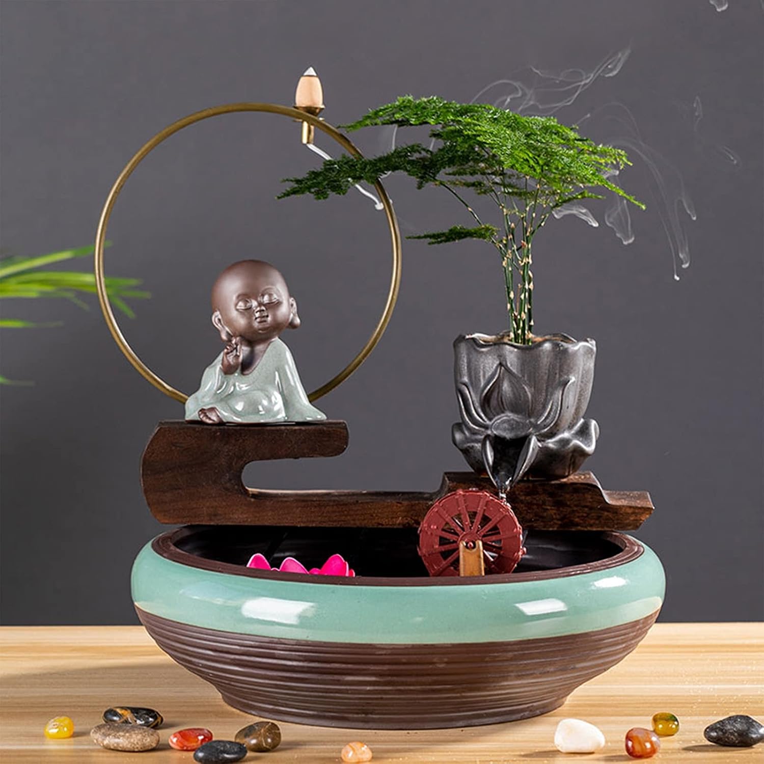 Indoor Waterfall Fountain Tabletop Fountain Waterfall Creative Fountain Office Desktop Decoration Home Living Room Fish Tank Decoration Opening Gift Tabletop Fountains De,B
