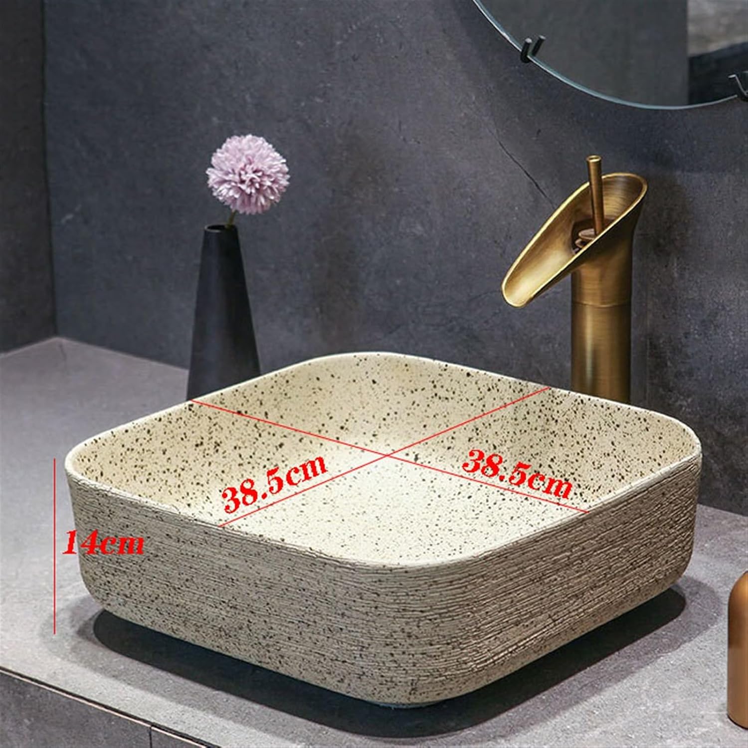 Bathroom Vessel Sink Vintage Ceramic Washbasin Antique Bathroom Sinks Carved Lines Art Countertop Basin with Accessories Bathroom Sink
