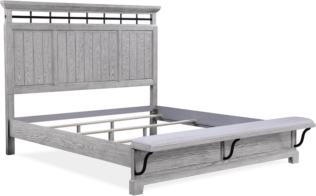 MASARA Rustic King Bed with Nightstand Set, Country Style Bedroom Furniture, Greige Wood Finish