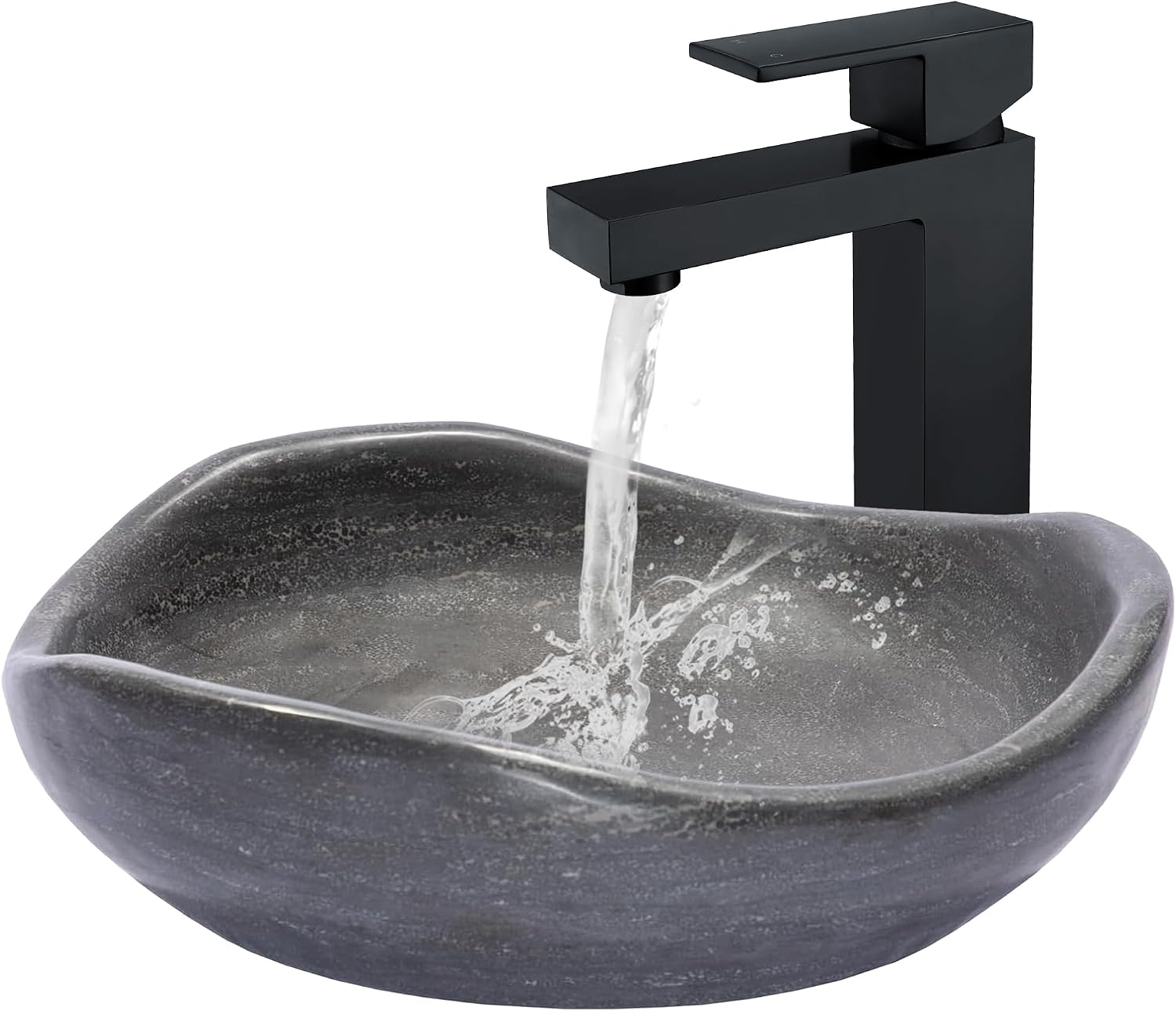 Eden Bath Round Freeform Vessel Sink, Honed Black Limestone - Stylish Bathroom Sink