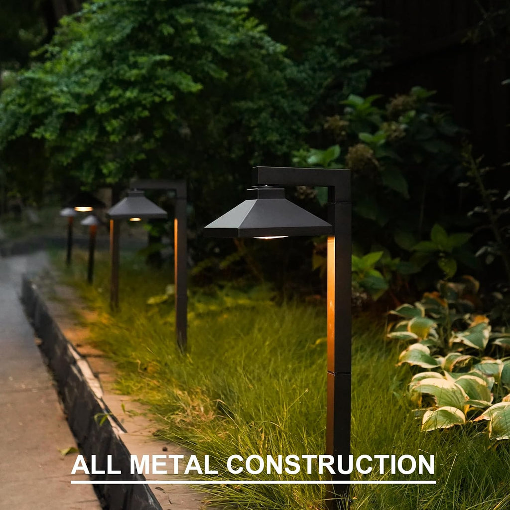 GOODSMANN Low Voltage Landscape Lights 6PK Landscape Lighting 1.5W LED 100 Lumen 12V AC Walkway Lights Wired Warm White with Cable Connectors Metal Stakes Compatible with Landscape Transformer