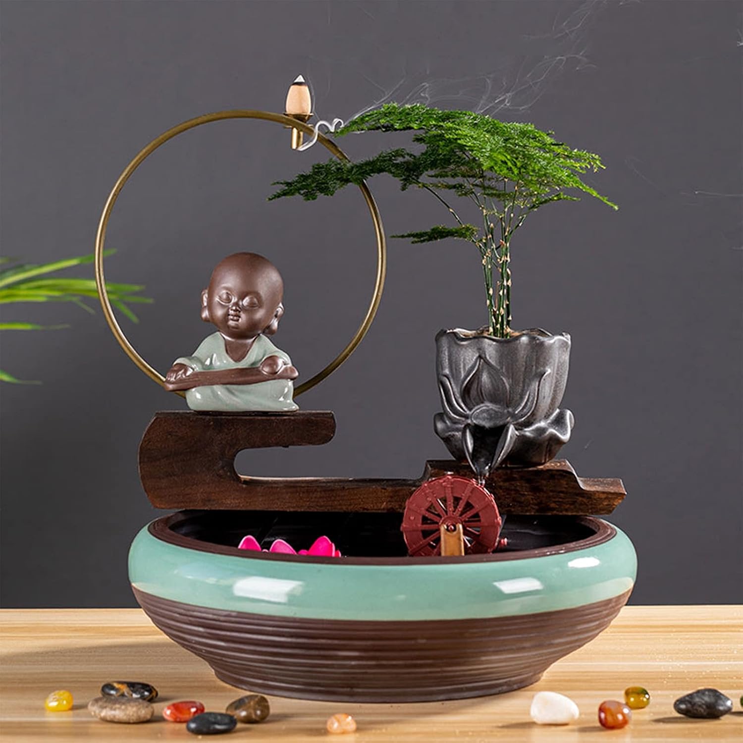 Indoor Waterfall Fountain Tabletop Fountain Waterfall Creative Fountain Office Desktop Decoration Home Living Room Fish Tank Decoration Opening Gift Tabletop Fountains De,C