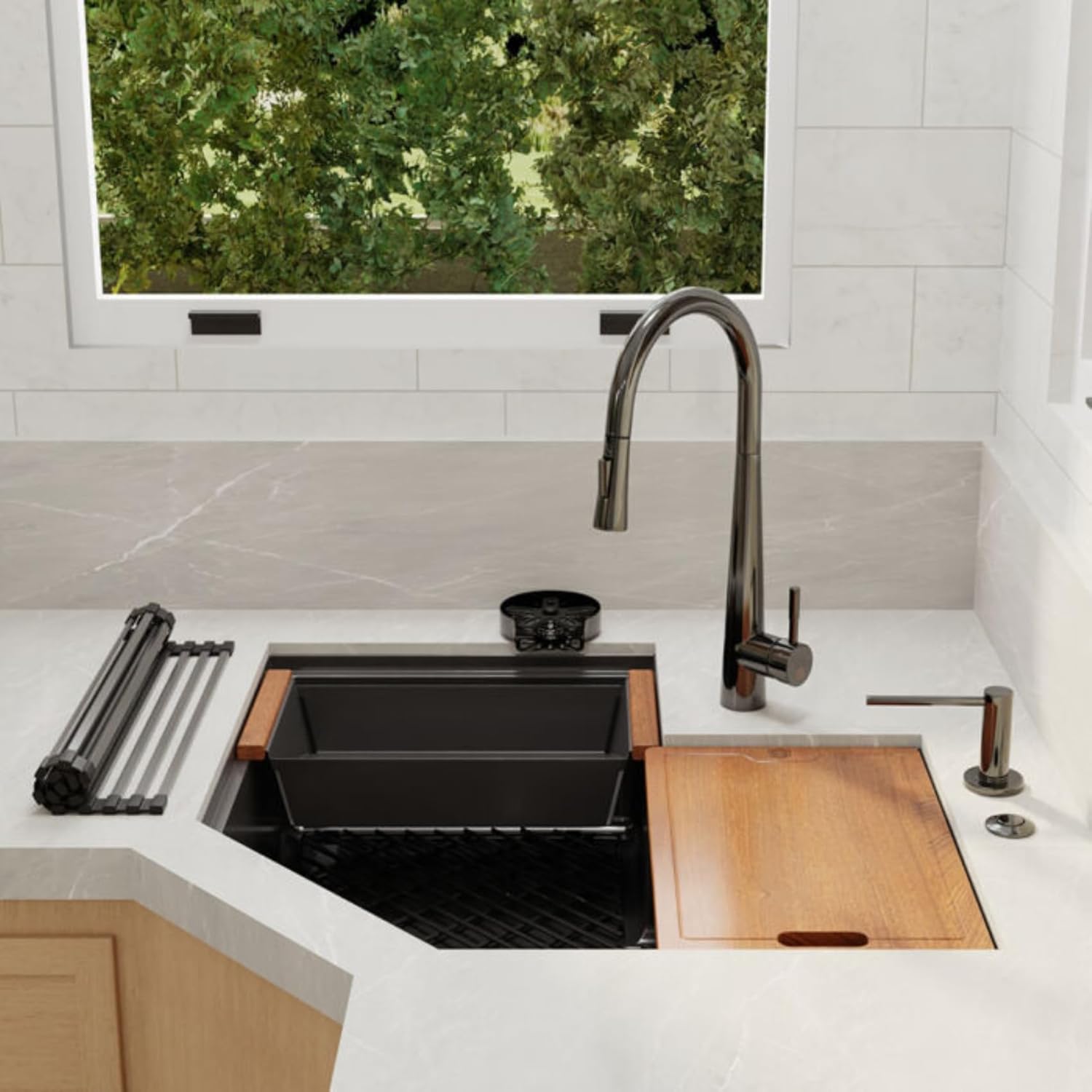 Strictly Sinks 30 Inch Corner Kitchen Sink Undermount– 16 Gauge Stainless Steel Butterfly Sink Undermount, Scratch & Stain Resistant Corner Single Bowl Workstation Sink with Accessories (Black)
